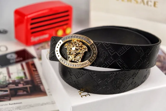 Versace Medusa Cinto Preto Dourado Cabeça Centro Borda Chave Grega Couro 3