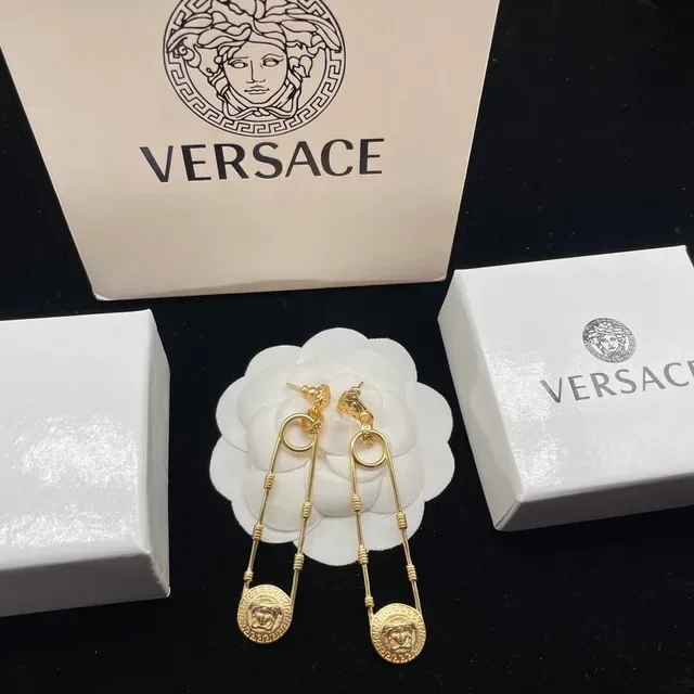 Versace Medusa Safety Pin Gold-Tone Earrings 4