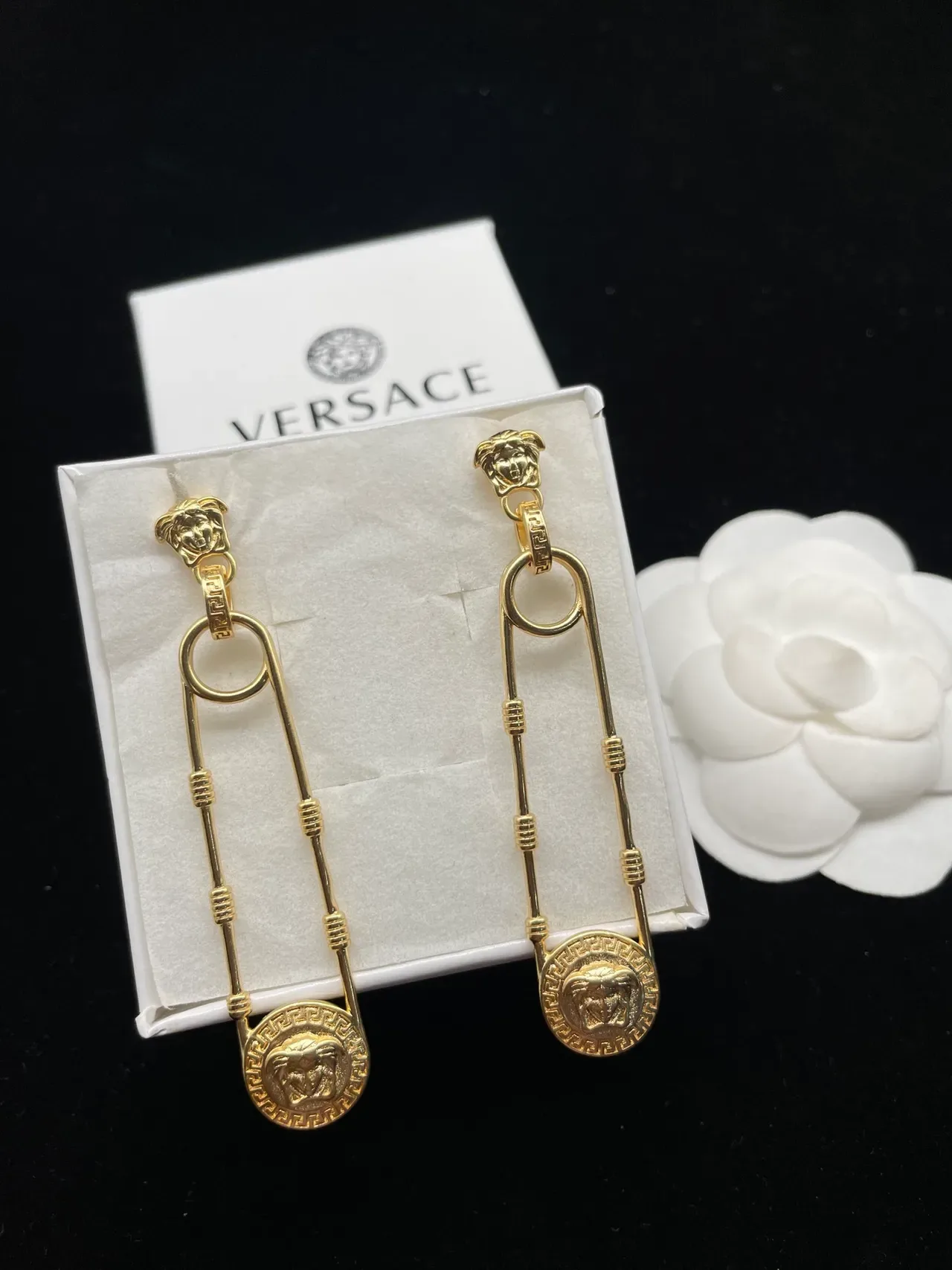 Versace Medusa Safety Pin Gold-Tone Earrings 5