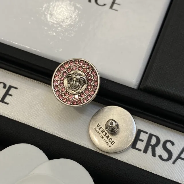 Versace Medusa Boucles d'Oreilles Stud Or Rose Circulaire Pavé Cristal Borde 2