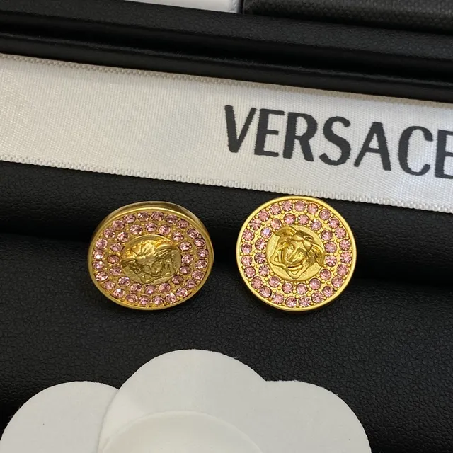 Versace Medusa Boucles d'Oreilles Stud Or Rose Circulaire Pavé Cristal Borde 3