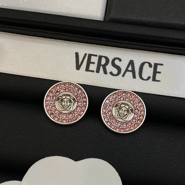 Versace Medusa Boucles d'Oreilles Stud Or Rose Circulaire Pavé Cristal Borde 4