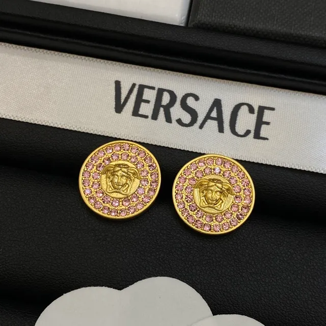 Versace Medusa Boucles d'Oreilles Stud Or Rose Circulaire Pavé Cristal Borde 5