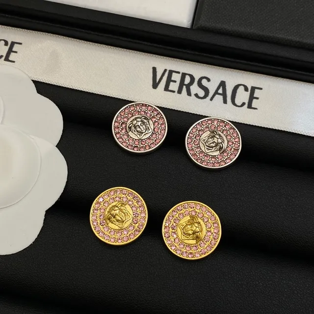 Versace Medusa Boucles d'Oreilles Stud Or Rose Circulaire Pavé Cristal Borde 6
