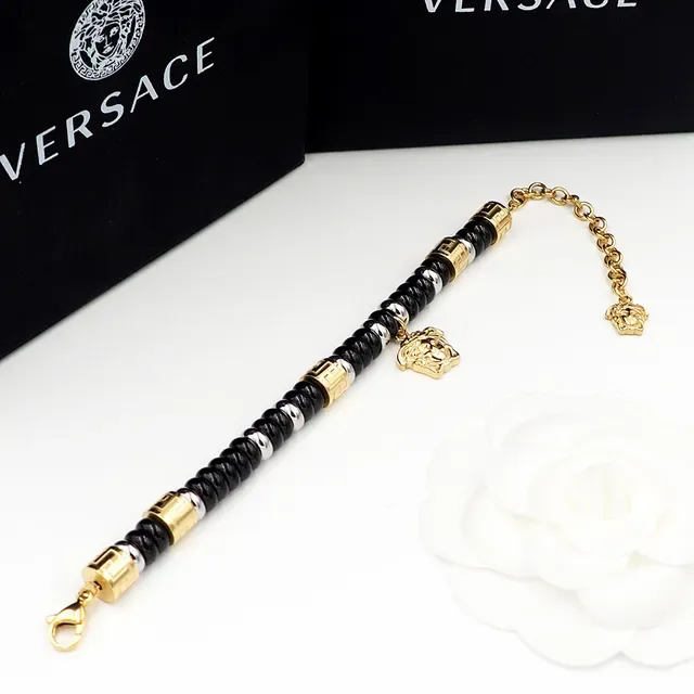 Versace Odissea preta e dourada Medusa Charm Pulseira de contas 2