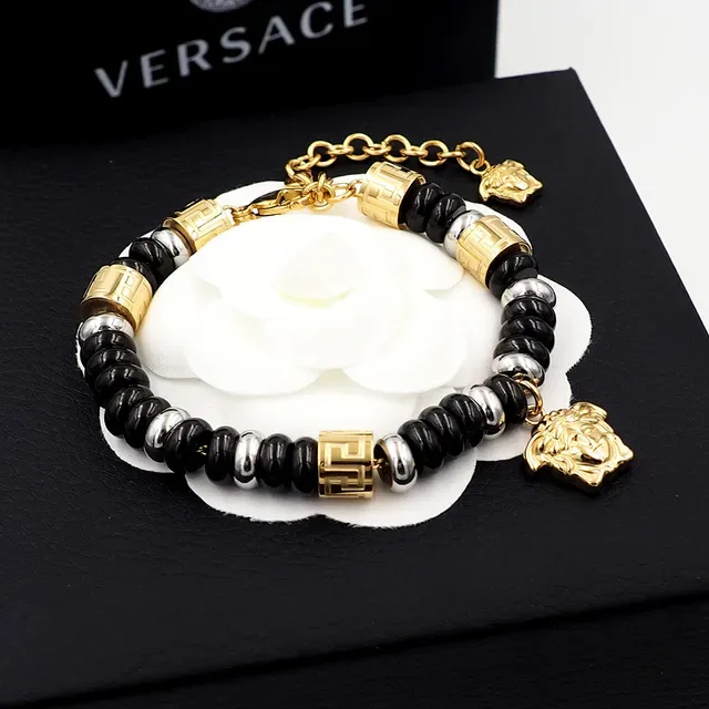 Versace Odissea preta e dourada Medusa Charm Pulseira de contas 3