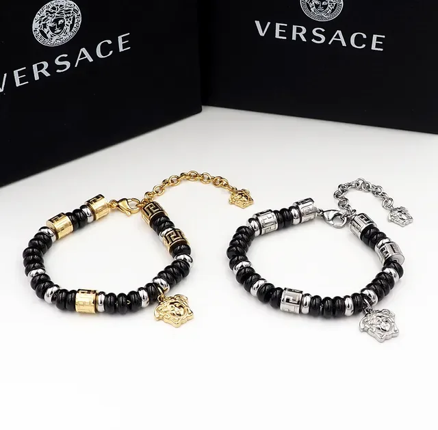 Versace Odissea preta e dourada Medusa Charm Pulseira de contas 4