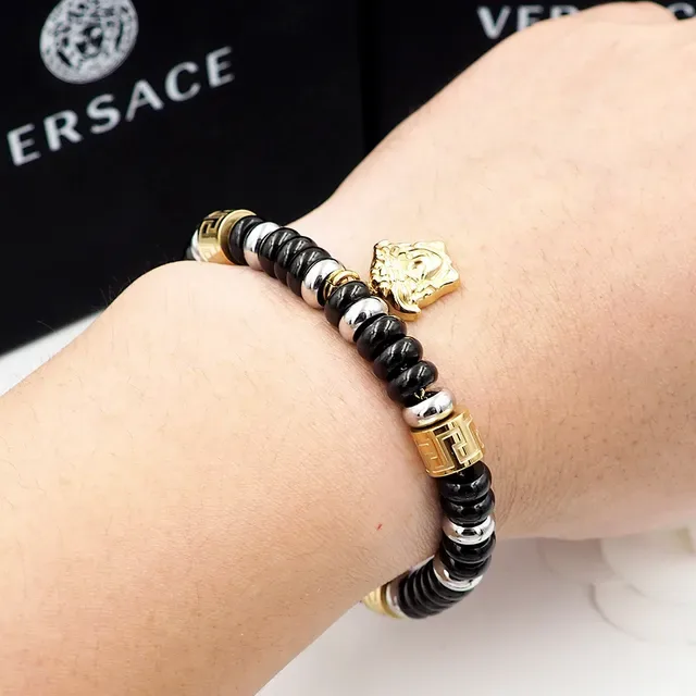 Versace Odissea preta e dourada Medusa Charm Pulseira de contas 5