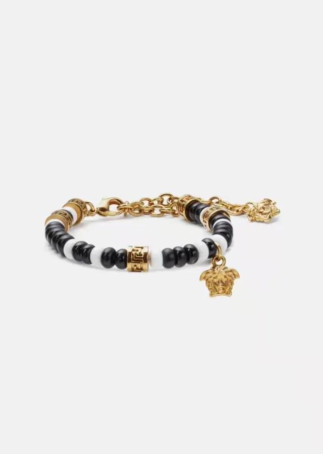 Versace Odissea preta e dourada Medusa Charm Pulseira de contas 6