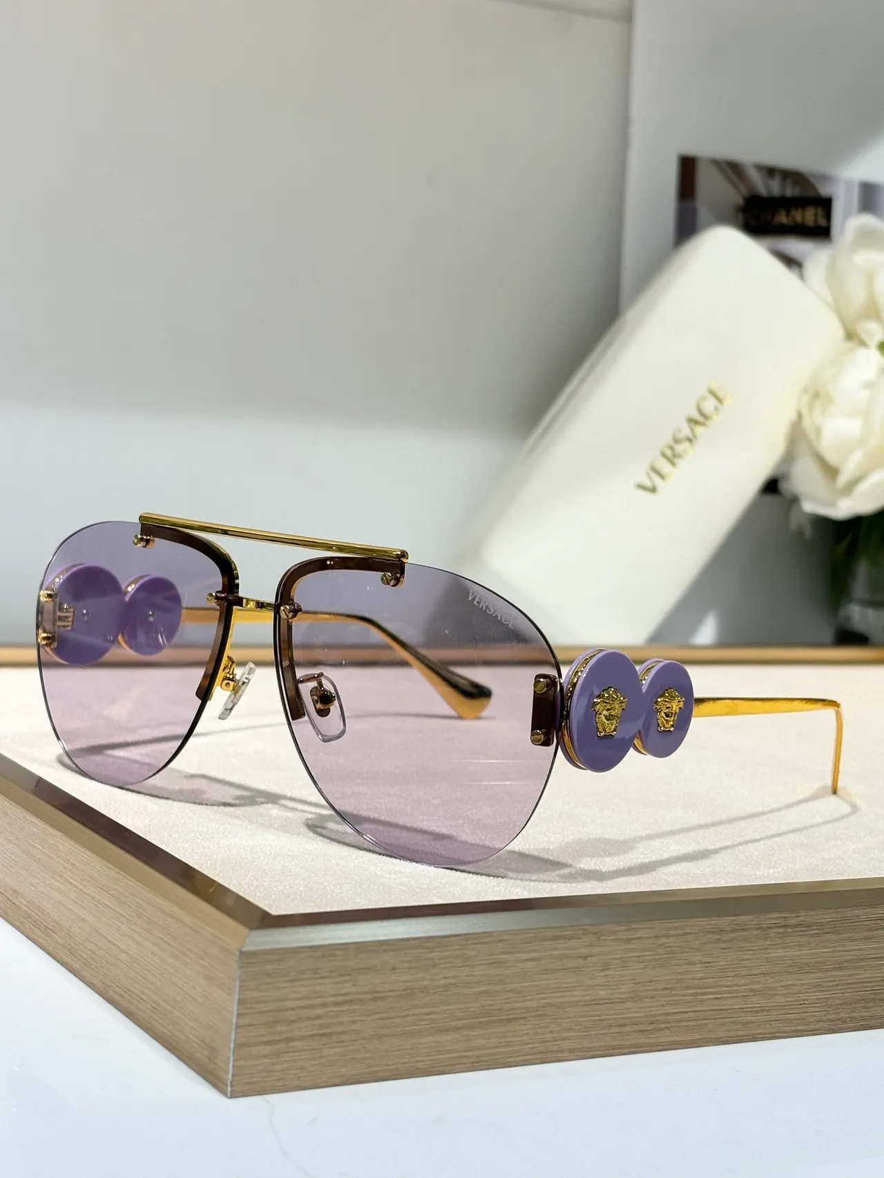 Versace Odissea نظارات شمسية أفياتور بنية تدرج ذهبي اللون 8