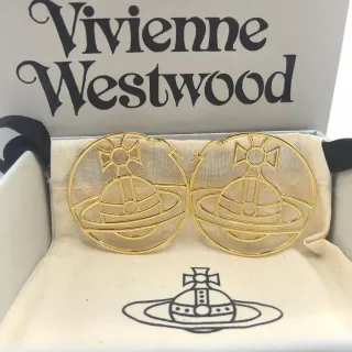 Vivienne Westwood Orb Logo Hoops Gold Beige Earrings