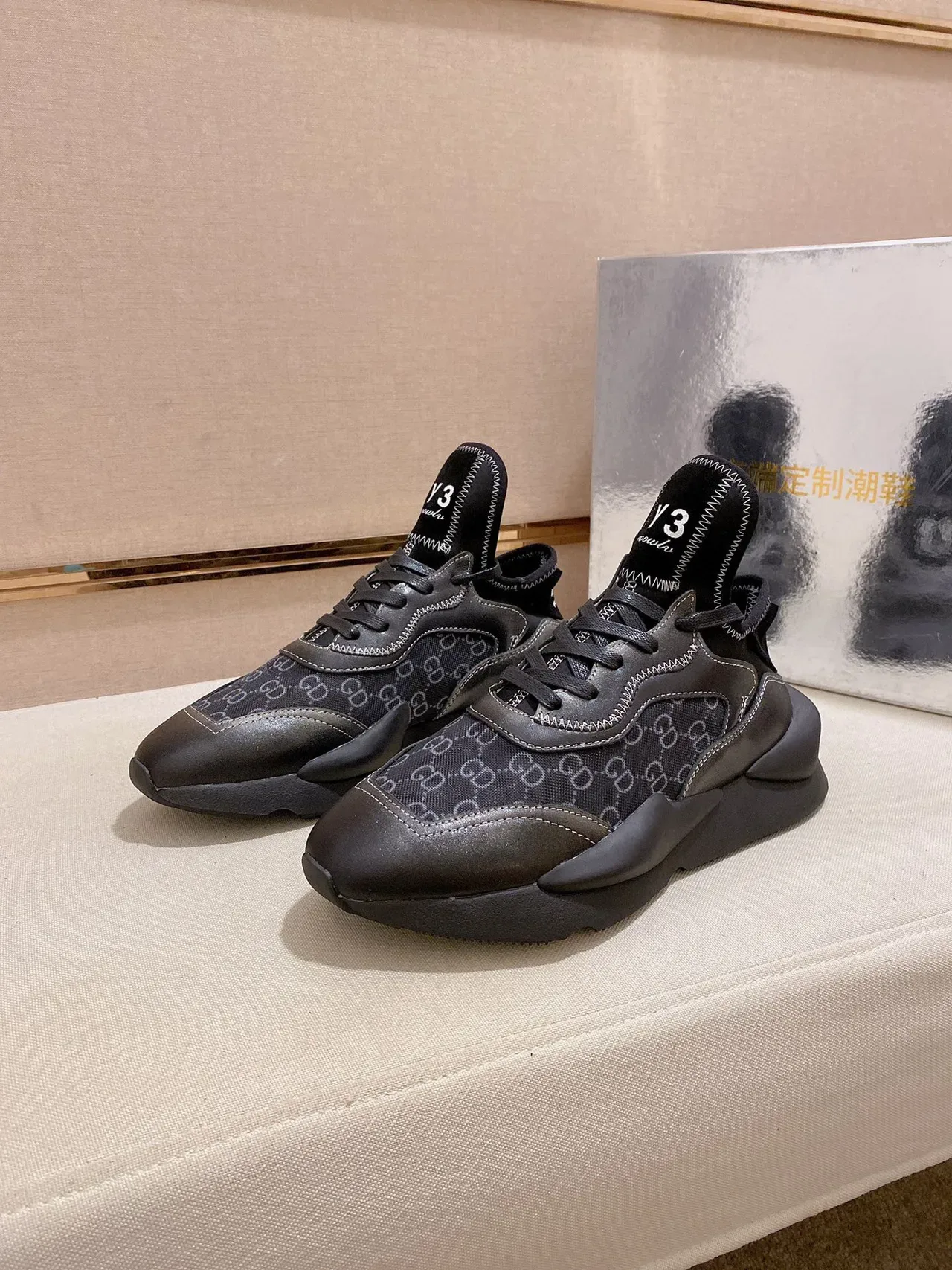 Y-3 Black Gray Sculpted Asymmetric Sole Monogrammed Mesh Panel Lifestyle Sneakers 3