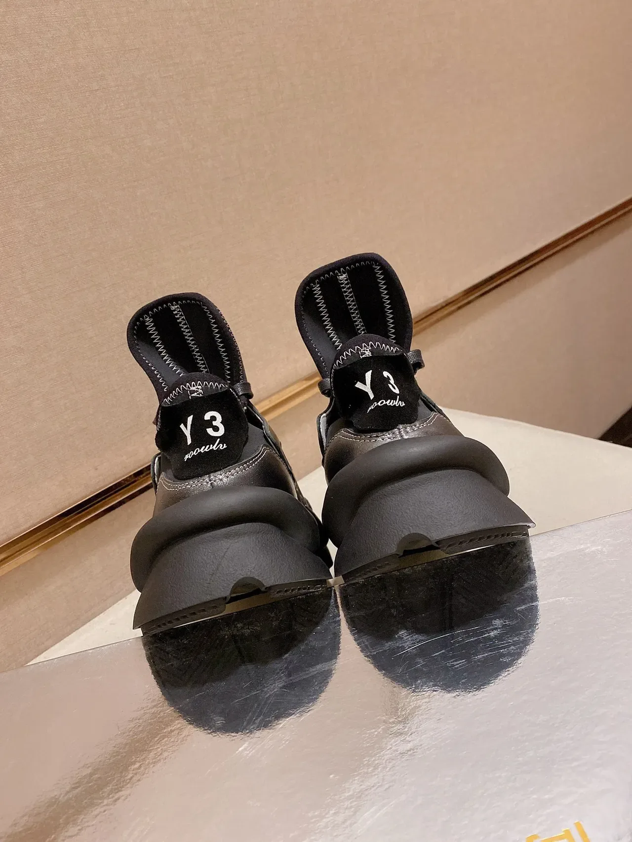 Y-3 Black Gray Sculpted Asymmetric Sole Monogrammed Mesh Panel Lifestyle Sneakers 4