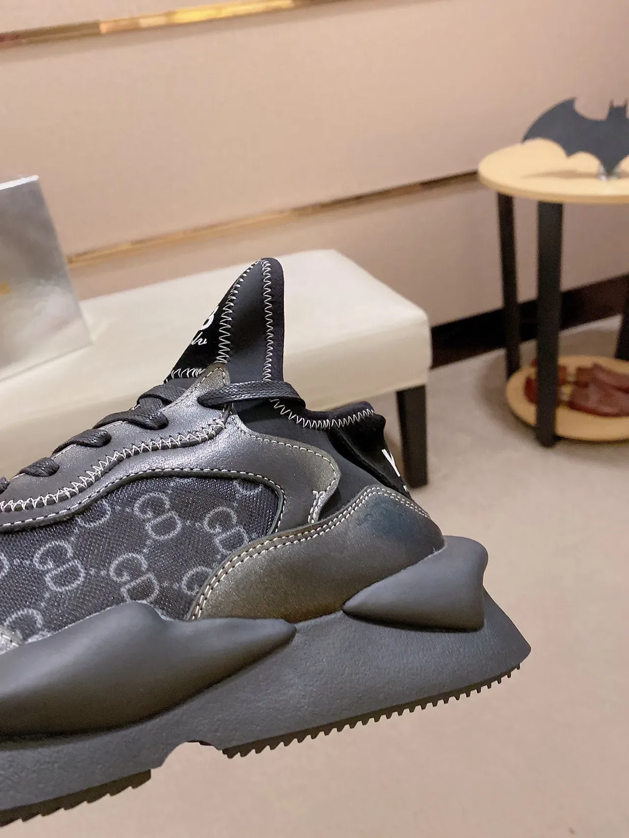 Y-3 Black Gray Sculpted Asymmetric Sole Monogrammed Mesh Panel Lifestyle Sneakers 5