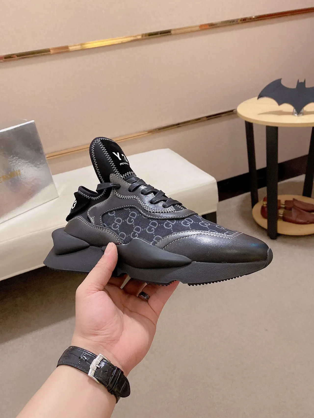 Y-3 Black Gray Sculpted Asymmetric Sole Monogrammed Mesh Panel Lifestyle Sneakers 7
