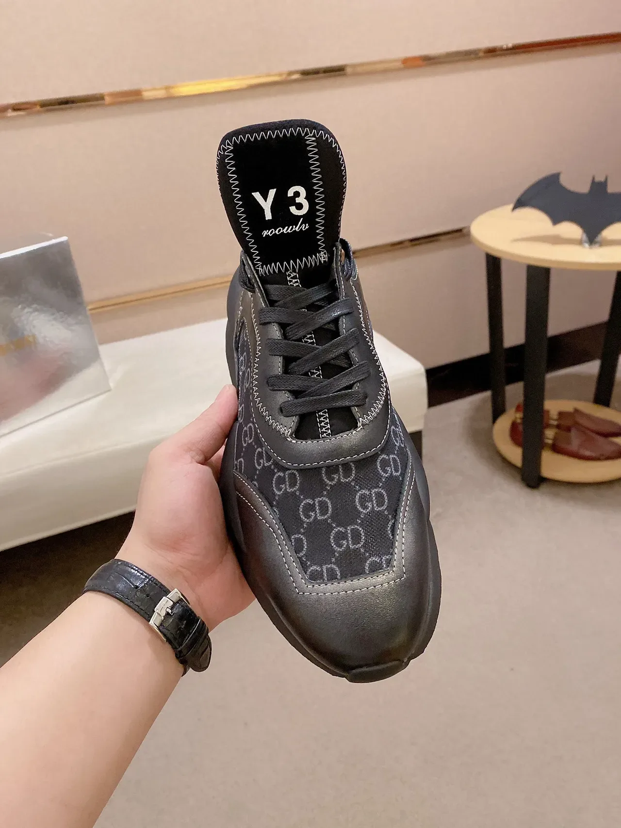 Y-3 Black Gray Sculpted Asymmetric Sole Monogrammed Mesh Panel Lifestyle Sneakers 8