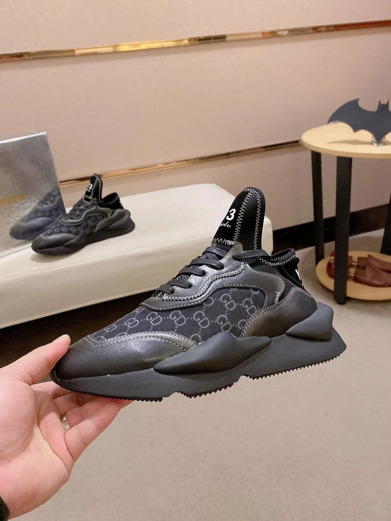 Y-3 Black Gray Sculpted Asymmetric Sole Monogrammed Mesh Panel Lifestyle Sneakers 9