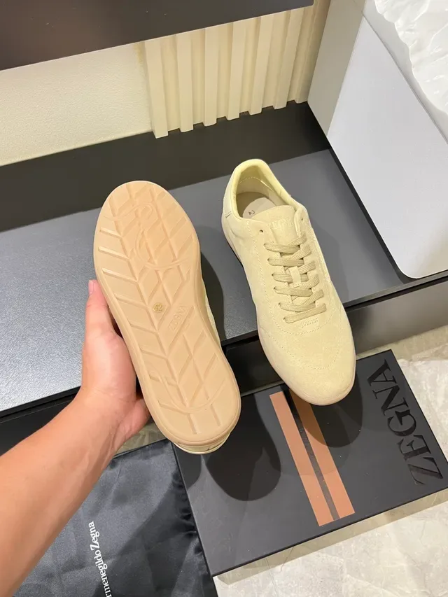 Zegna 米色棕麂皮鞋面 橡胶底 生活方式运动鞋 3