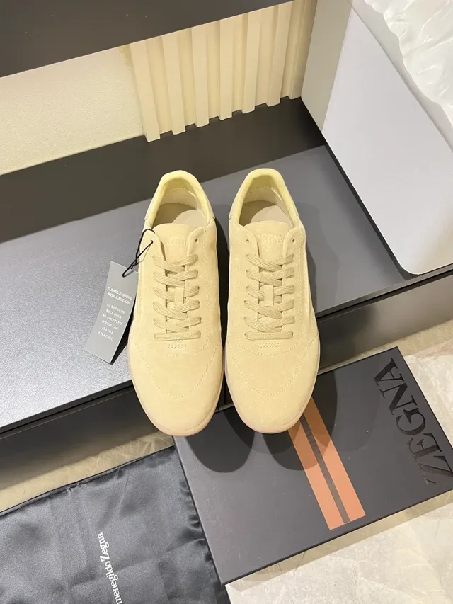 Zegna 米色棕麂皮鞋面 橡胶底 生活方式运动鞋 5
