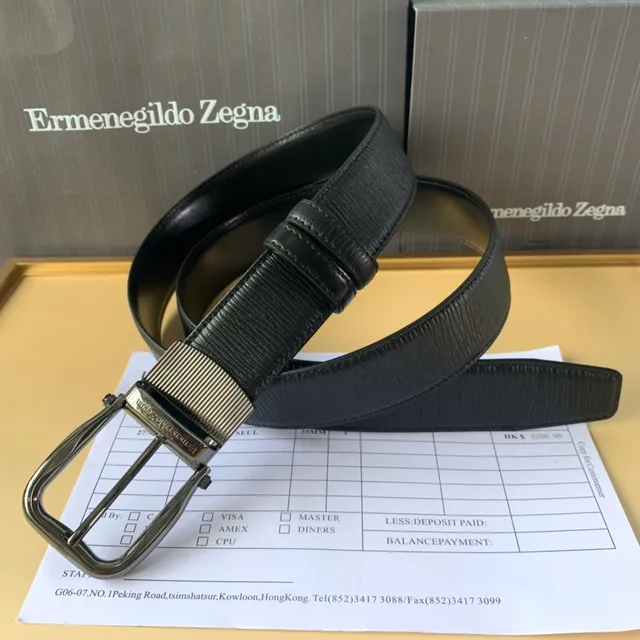 Zegna Black Silver Textured Lizard-Embossed Reversible Buckle Leather Belt 3