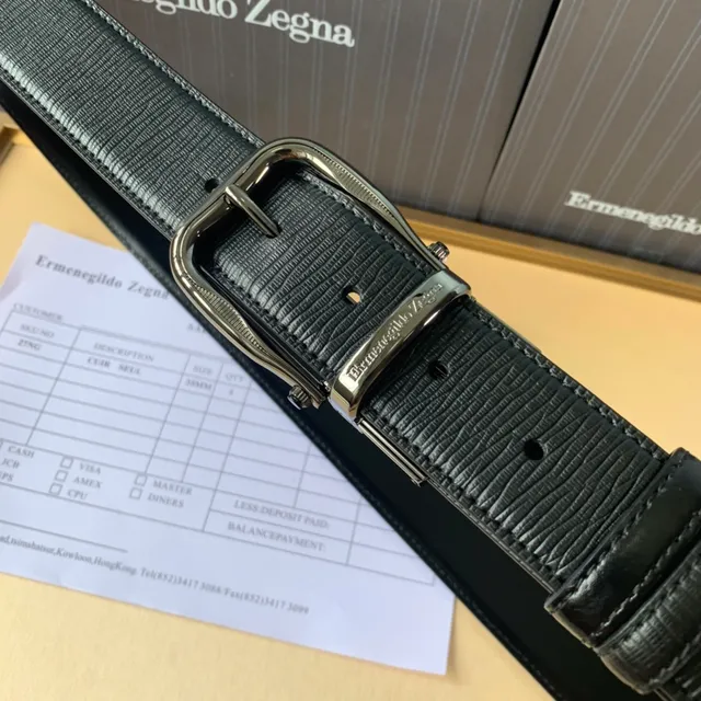 Zegna Black Silver Textured Lizard-Embossed Reversible Buckle Leather Belt 5