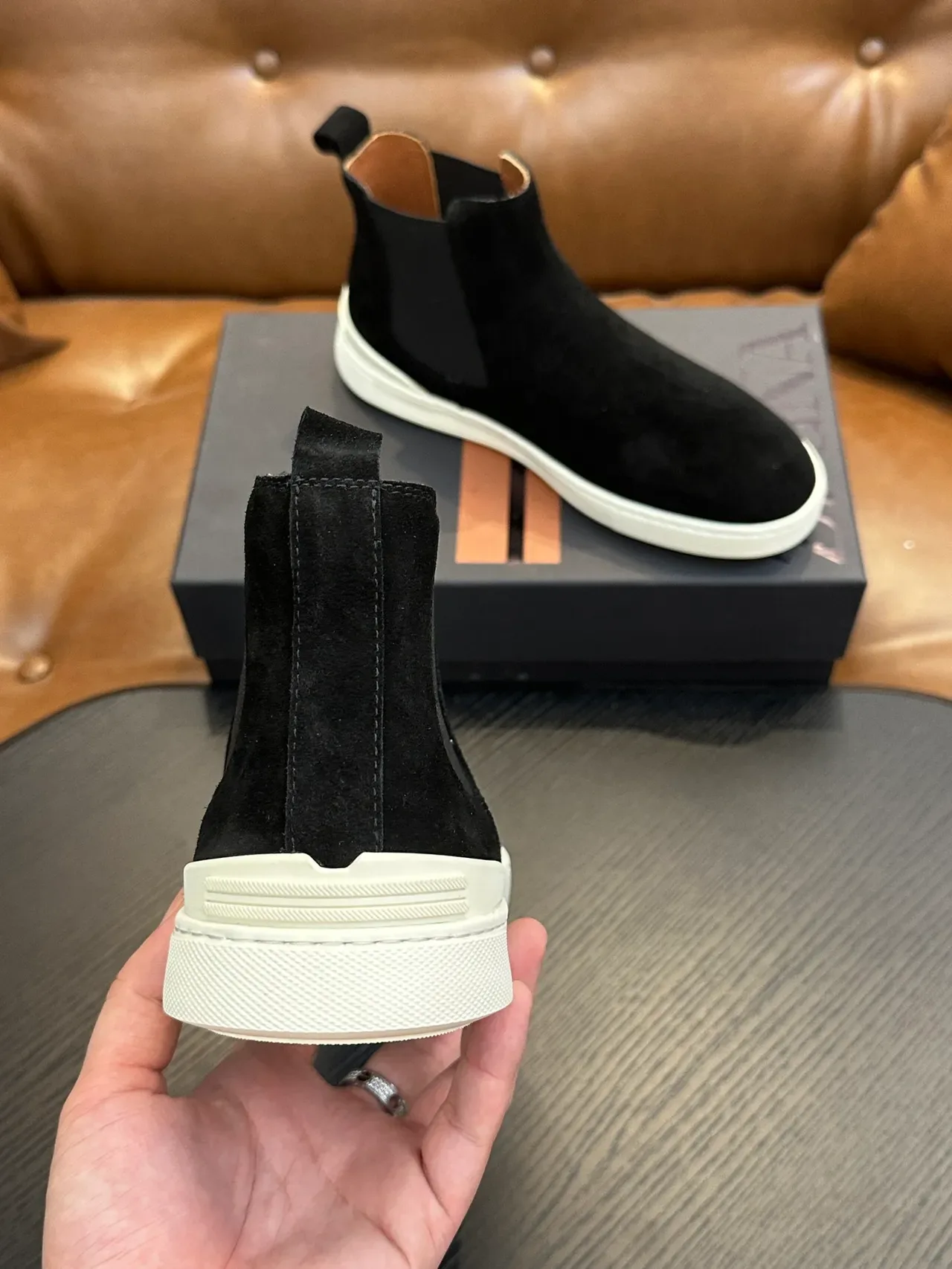 Zegna Black White Suede Upper Elastic Side Gussets Chelsea Boots 3
