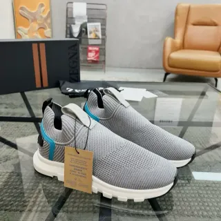 Zegna भूरा नीला निट स्लिप-ऑन सॉक-फिट कॉलर लाइफस्टाइल स्नीकर्स