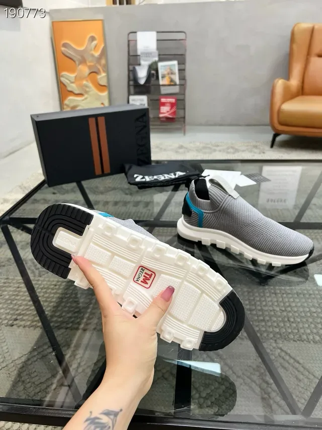 Zegna 灰蓝针织套脚袜领生活方式休闲鞋 4