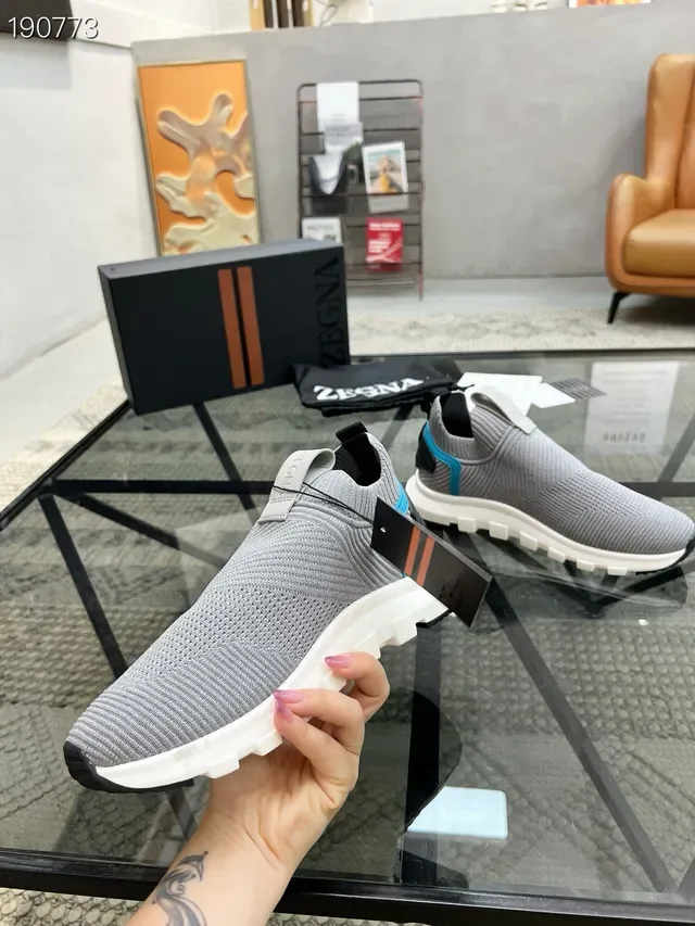 Zegna 灰蓝针织套脚袜领生活方式休闲鞋 5