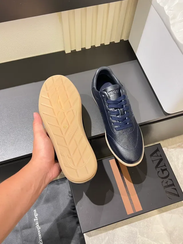 Zegna Oasi Navy Beige छिलकेदार चमड़ा गम सोल लाइफस्टाइल स्नीकर 3