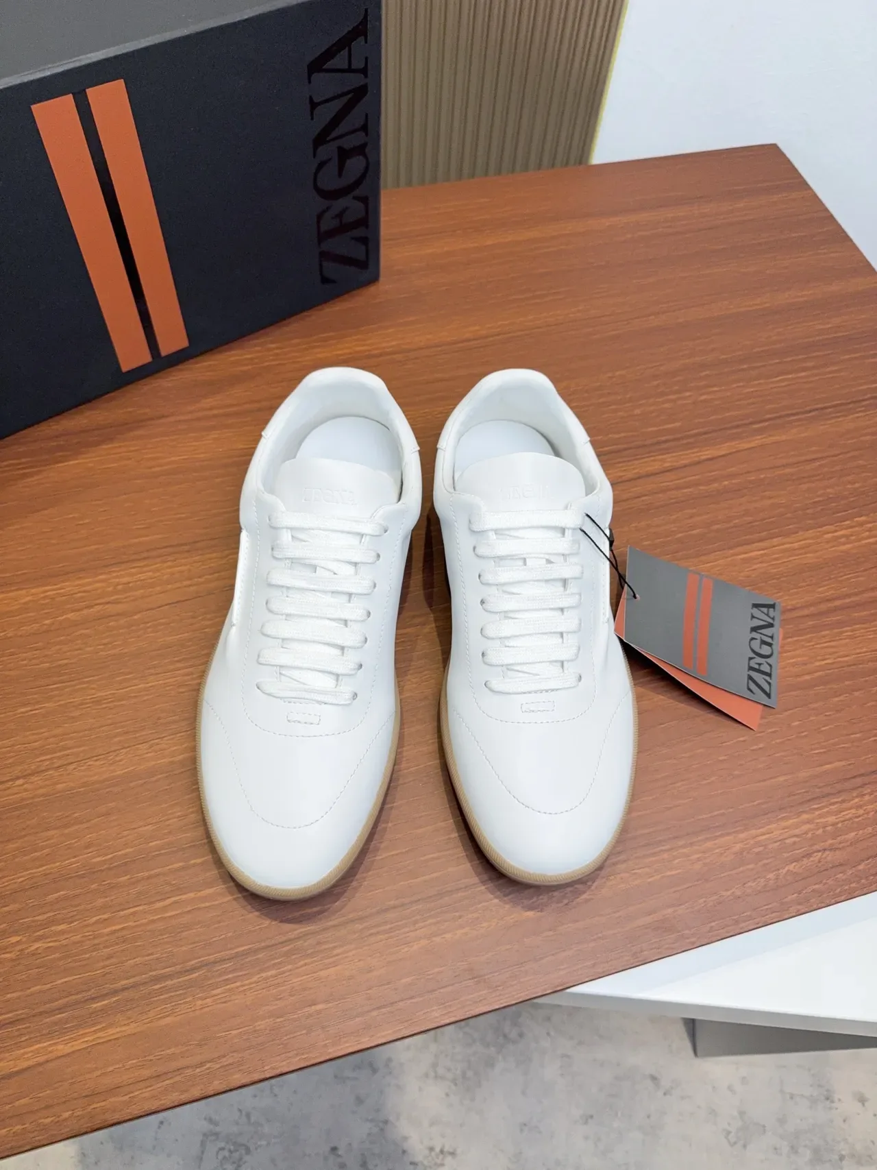 Zegna Sneakers Lifestyle Blancs Beiges Cuir Supérieur Semelle Gomme Rubber 5