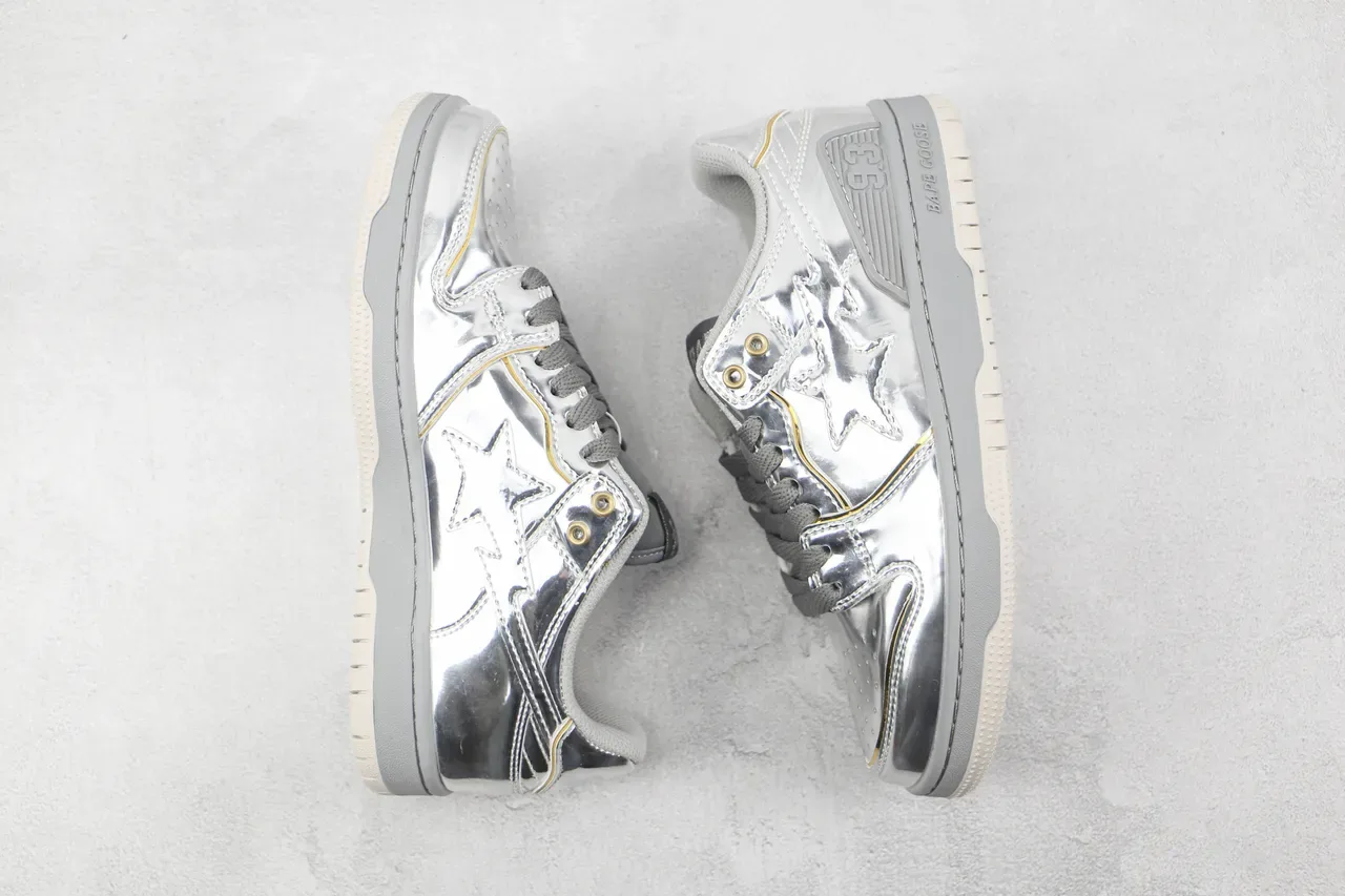 A Bathing Ape BAPE STA ধাতব রূপালী সোনার ট্রিম জীবনশৈলী স্নিকার্স 2