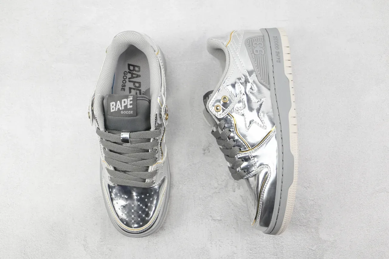 A Bathing Ape BAPE STA ধাতব রূপালী সোনার ট্রিম জীবনশৈলী স্নিকার্স 3