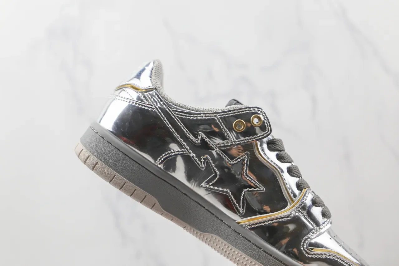 A Bathing Ape BAPE STA ধাতব রূপালী সোনার ট্রিম জীবনশৈলী স্নিকার্স 5
