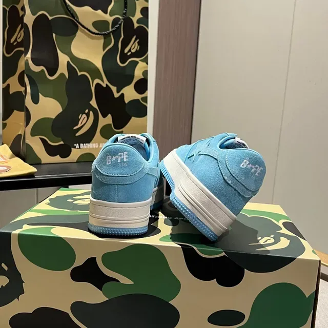 A Bathing Ape Tênis Lifestyle Suede Azul Branco Detalhe Logo Estrela 4