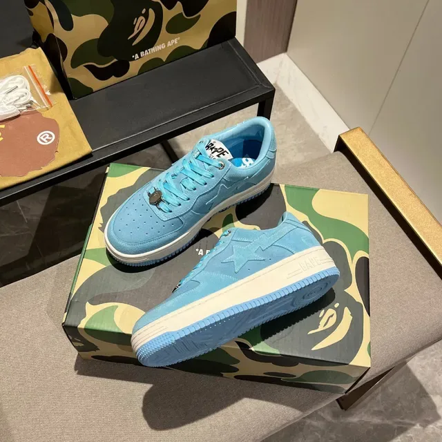 A Bathing Ape Tênis Lifestyle Suede Azul Branco Detalhe Logo Estrela 6