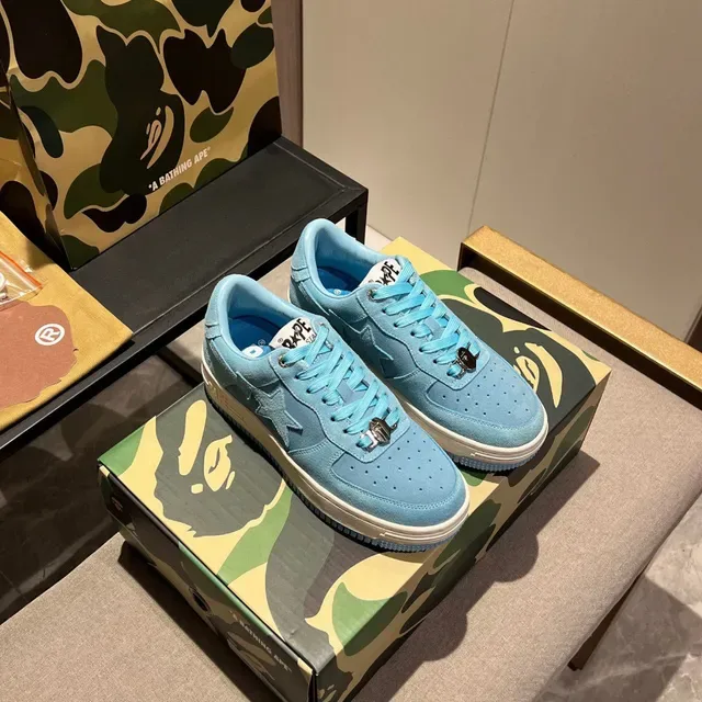 A Bathing Ape Tênis Lifestyle Suede Azul Branco Detalhe Logo Estrela 7