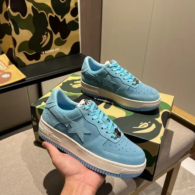 A Bathing Ape Tênis Lifestyle Suede Azul Branco Detalhe Logo Estrela 8