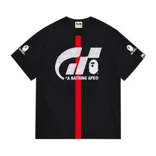 تي شيرت A Bathing Ape تعاون GT طباعة جرافيك خطوط أسود وأحمر