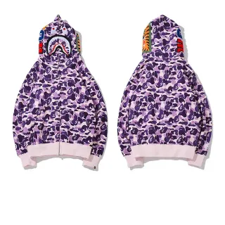 A Bathing Ape Shark Purple Pink Full-Zip Face Appliqué Hoodie