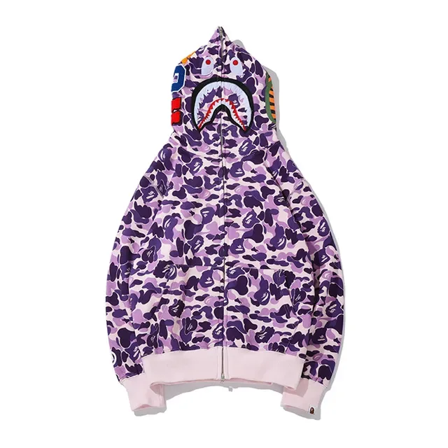 Bathing Ape Shark هودي بنفسجي وردي كامل السحاب تطبيق الوجه 2