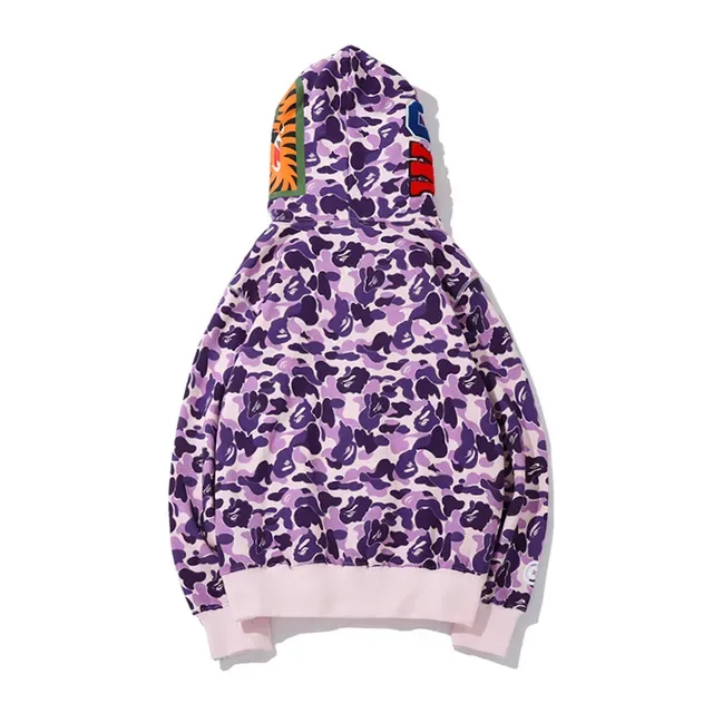 Bathing Ape Shark هودي بنفسجي وردي كامل السحاب تطبيق الوجه 3