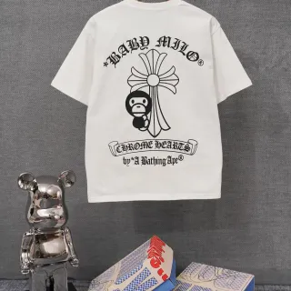 تي شيرت أبيض بطباعة جرافيك A Bathing Ape x Chrome Hearts Baby Milo