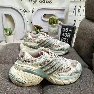 Adidas 米色粉色鞋底分层笼架叠加厚底运动鞋