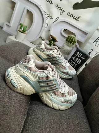 Adidas Beige Pink Sole Layered Cage Overlay Chunky Sneakers 9