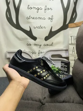 Adidas Black Gold Leather Upper Studded Grommets Lifestyle Sneakers 6
