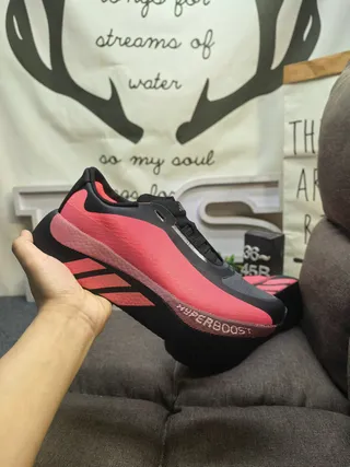 Adidas Black Red Knit Upper Sculpted Boost-Style Midsole Running Shoes 5
