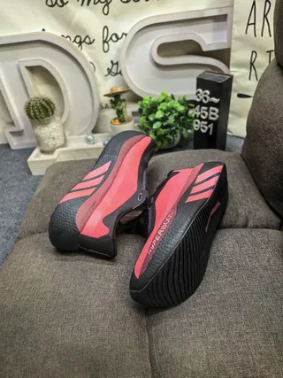 Adidas Black Red Knit Upper Sculpted Boost-Style Midsole Running Shoes 6