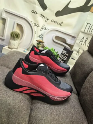 Adidas Black Red Knit Upper Sculpted Boost-Style Midsole Running Shoes 9