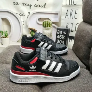 Adidas أسود أحمر بدون أربطة حزام فيلكرو ثلاث خطوط لوح جانبي حذاء أسلوب حياة رياضي
